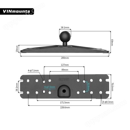 VINmounts®大型船载电子设备底座-1.5”工业球头底座
